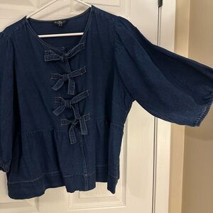 Velvet Heart Navy Blouse with Bow Accents